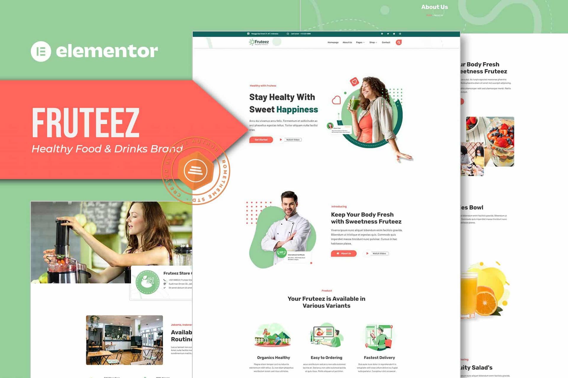 Fruteez - Healthy Food And Drinks Brand Elementor Template Kit