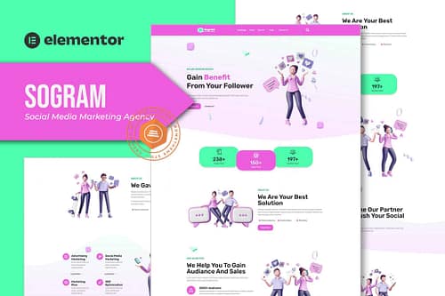 Sogram - Social Media Marketing Agency Elementor Template Kit