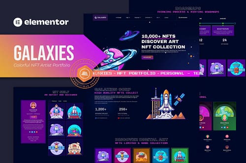 Galaxies - Colorful NFT Artist Portfolio Elementor Template Kit