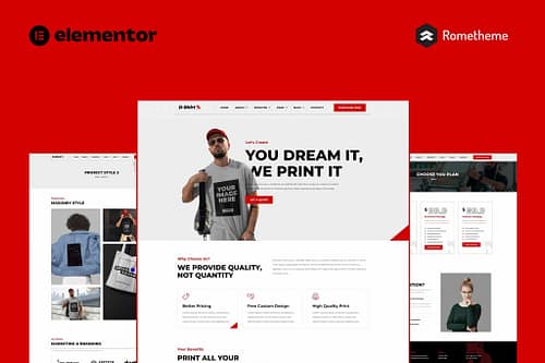 D-Shirt - T Shirt Design & Printing Elementor Pro Full Site Template Kit