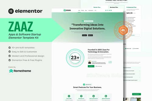 Zaas - Apps & Software Startup Elementor Template Kit